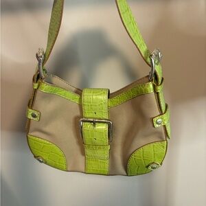 Lime Green and Tan Women's Michael Kors Bag